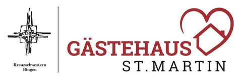 A logo of the St. Martin guesthouse with the title "Guesthouse" in red writing. Below is a stylized representation of a house and two hearts.