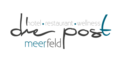 Das Logo des Hotels „die post“ in Meerfeld. Es umfasst die Bereiche Hotel, Restaurant und Wellness.
