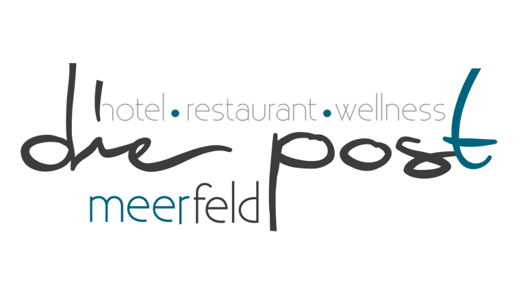 Das Logo des Hotels „die post“ in Meerfeld. Es umfasst die Bereiche Hotel, Restaurant und Wellness.