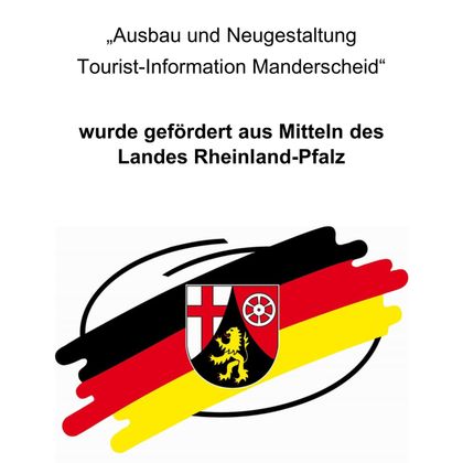 Ein Dokument, das das Projekt zur Erweiterung und Neugestaltung der Tourist-Information Manderscheid beschreibt. Es wird erwähnt, dass die Finanzierung aus Mitteln des Landes Rheinland-Pfalz stammt.
