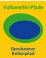 Logo des Gerolsteiner Keltenpfads mit grünem und blauem Oval auf gelbem Hintergrund.