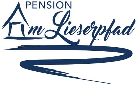 Ein Logo der Pension "Am Lieserpfad". Es zeigt einen geschwungenen Schriftzug in Blau.