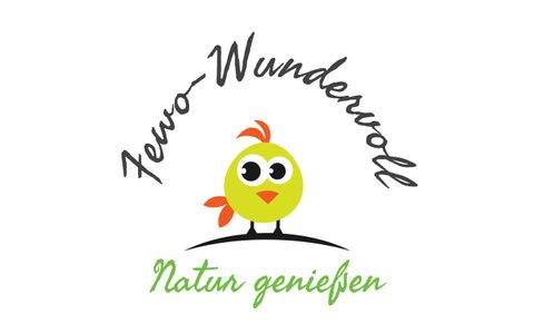 Ein fröhlicher Vogel mit einem gelben Körper und großen Augen. Der Text "Ferien-Wunderwelt" und "Natur genießen" umrahmt das Bild.