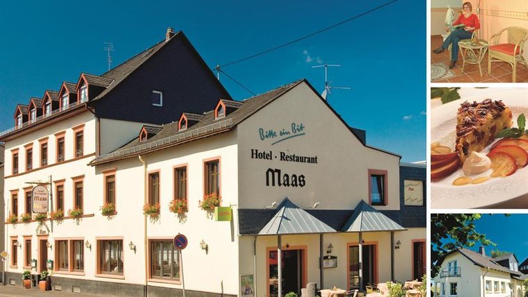 Ein einladendes Hotel mit Restaurant, umgeben von schöner Landschaft. Die Fassade zeigt ein freundliches Gesicht und lädt zum Verweilen ein.