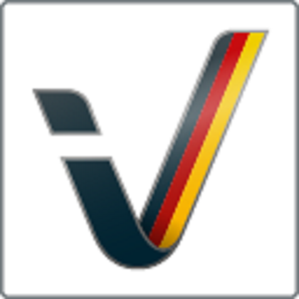 Ein stilisiertes Logo mit einer modernen Schriftart. Es kombiniert Farben und Formen, die an Deutschland erinnern.